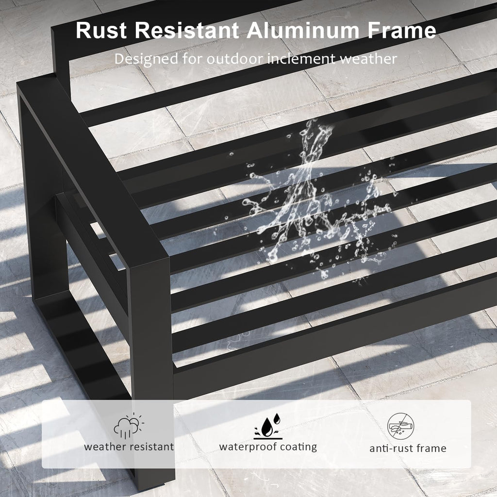 LayinSun 4 Pieces Aluminum Outdoor Patio Furniture Set, Metal Modern Conversation Sofa Set with Fire Pit Table and Washable Thick Cushions for Porch, Backyard, Deck