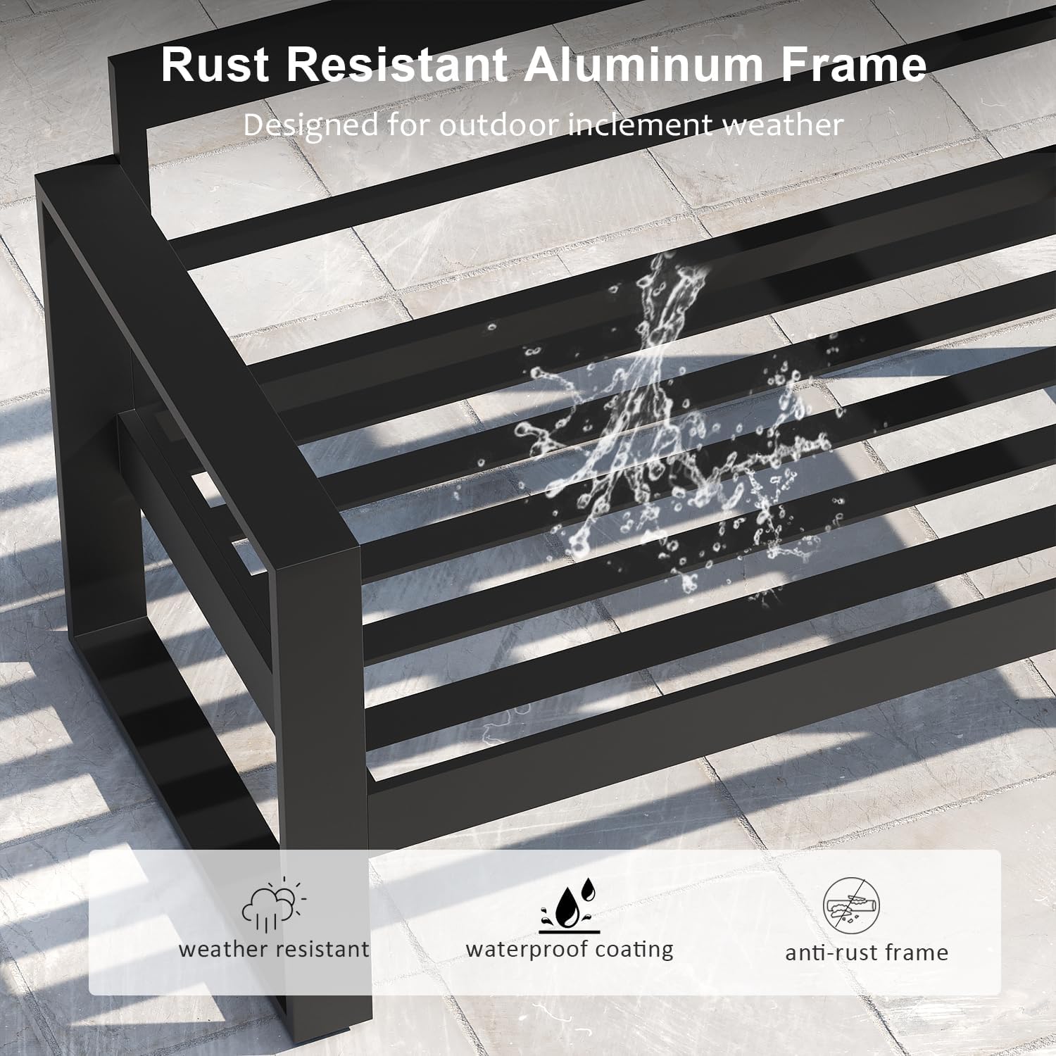 LayinSun 4 Pieces Aluminum Outdoor Patio Furniture Set, Metal Modern Conversation Sofa Set with Fire Pit Table and Washable Thick Cushions for Porch, Backyard, Deck