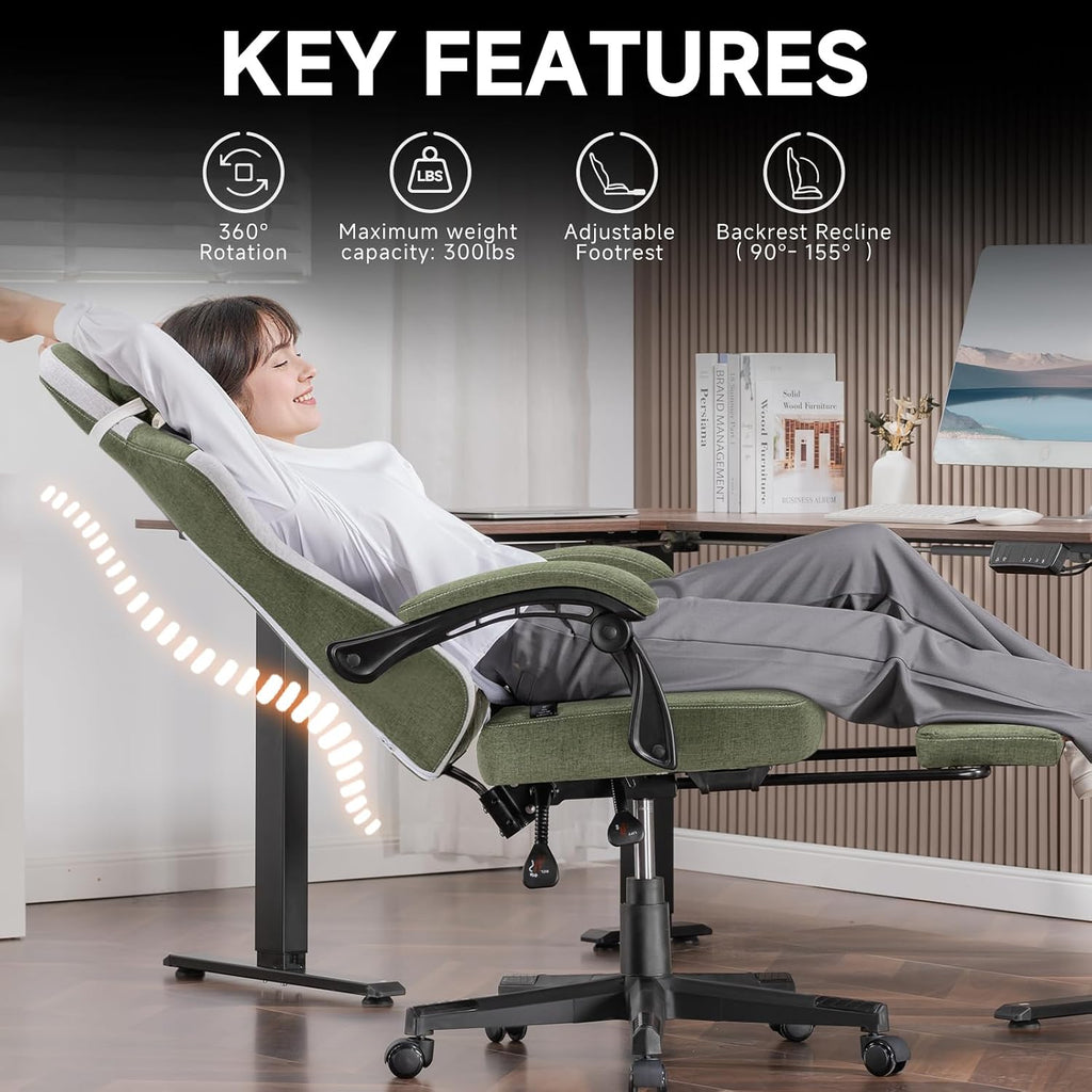 GTPLAYER Gaming Chair, Fabric Computer Office Chair with Pocket Spring Cushion, Ergonomic Office and Gaming, Video Gaming Chair with Linkage Armrests, High Back Desk Chair with Adjustable Recliner