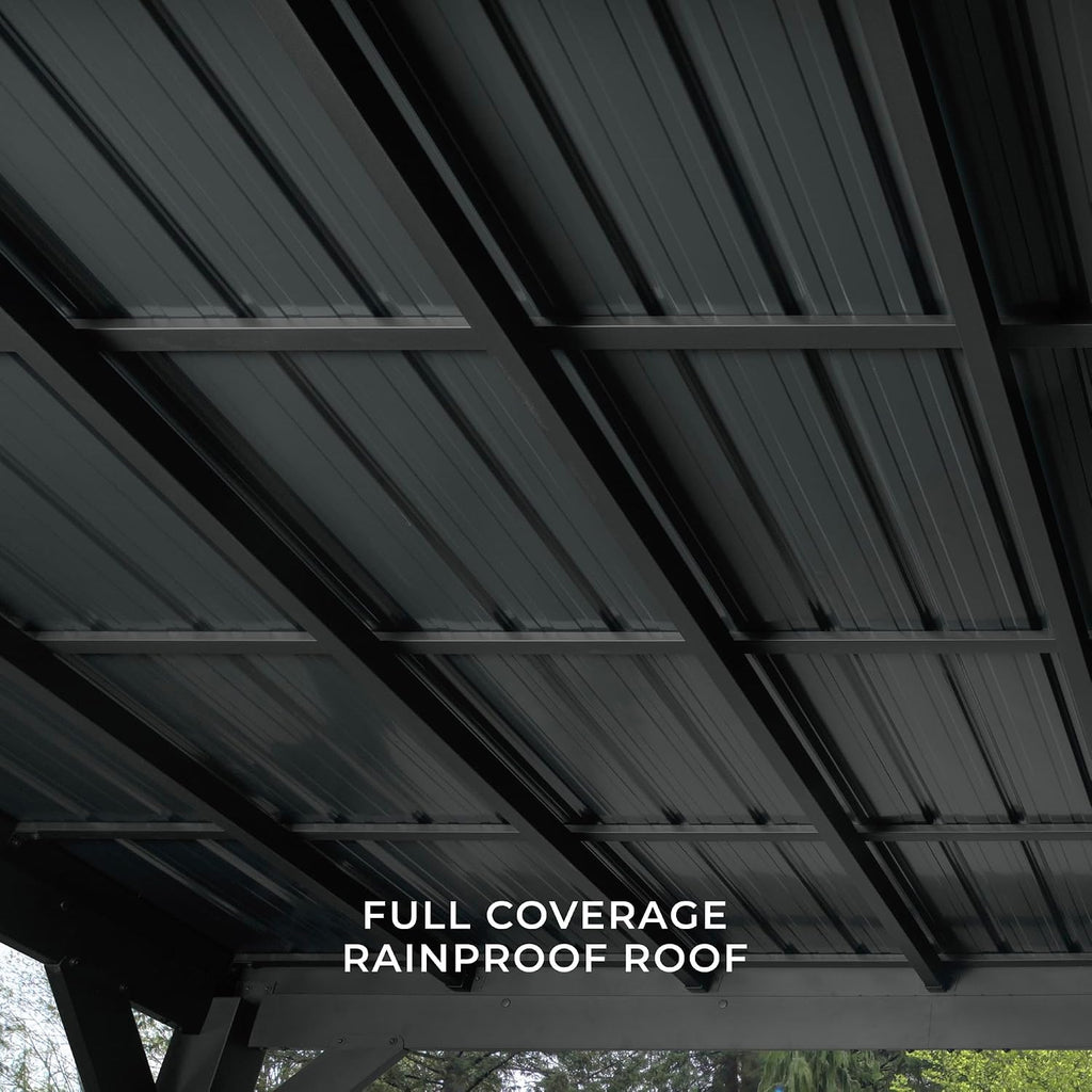 Backyard Discovery Stonebridge 20' x 9.5' Galvanized Steel Outdoor Gazebo Pavilion with Hardtop Slope Roof, Snow Load Support, Wind Resistance, PowerPort, Shade for Garden, Patio, Deck, Entertaining
