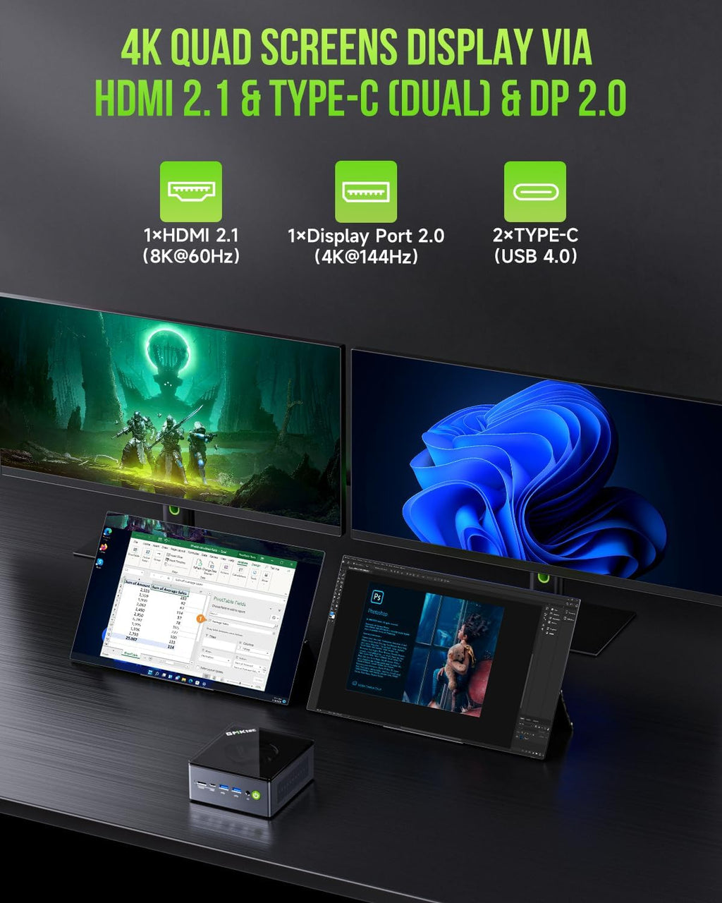 GMKtec Mini PC Gaming, M7 AMD Ryzen 7 PRO 6850H (8C/16T 4.70Ghz) Dual NIC LAN 2.5G Desktop Computer, 32GB DDR5 RAM + 512GB Hard Drive PCle SSD, Dual USB4, HDMI 2.1, USB-C