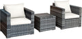 COSTWAY 3-Piece Patio Furniture Set, Outdoor Wicker Rattan Sofa with Cushions and Coffee Table, Conversation Chair Set for Poolside Backyard Balcony Lawn (White)