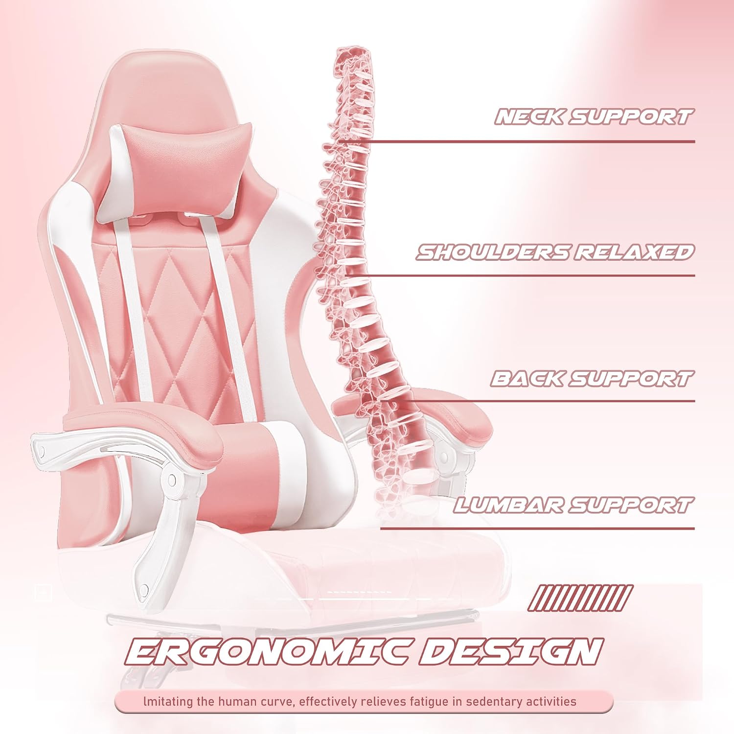 Homall Gaming Chair, Computer Chair with Footrest and Massage Lumbar Support, Ergonomic High Back Video Game Chair with Swivel Seat and Headrest (Pink)