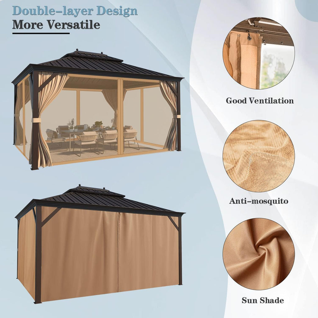 MELLCOM 10'x12' Hardtop Gazebo with Galvanized Steel Double Roof, Canopy Aluminum Frame, Curtains and Netting Included, Metal Outdoor Gazebos for Patios, Garden, Lawns, Parties