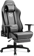GTPLAYER Gaming Chair with Footrest, Fabric Breathable Big and Tall Ergonomic Computer Chair 350 lbs with Adjustable Lumbar Support and Recliner, High Back Game Chair for Office Gaming, Grey