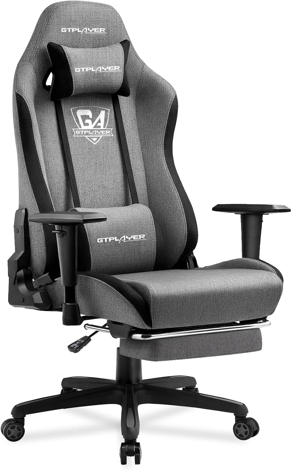GTPLAYER Gaming Chair with Footrest, Fabric Breathable Big and Tall Ergonomic Computer Chair 350 lbs with Adjustable Lumbar Support and Recliner, High Back Game Chair for Office Gaming, Grey