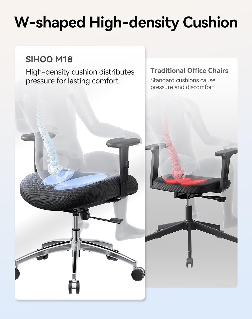 SIHOO M18 Ergonomic Office Chair, High Back Mesh Desk Chair with Adjustable Headrest & Lumbar Support, 330lbs Capacity Computer Chair with 2D Armrests & Wide Cushion, Tilt Lock, for Home Office-Black