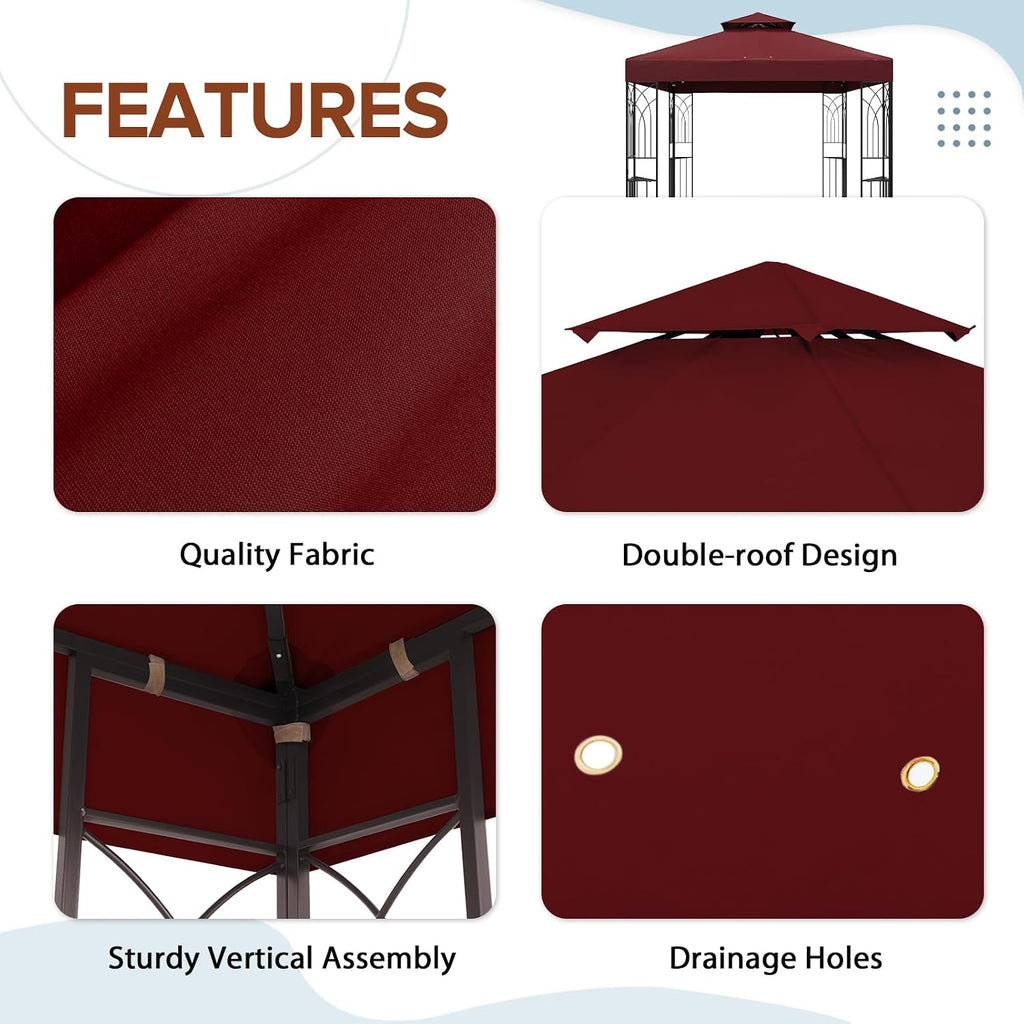 EAGLE PEAK Patio Gazebo 8x8 with Corner Shelves, Double Roof Outdoor Pavilion for Lawn, Deck, Garden and Backyard, Red