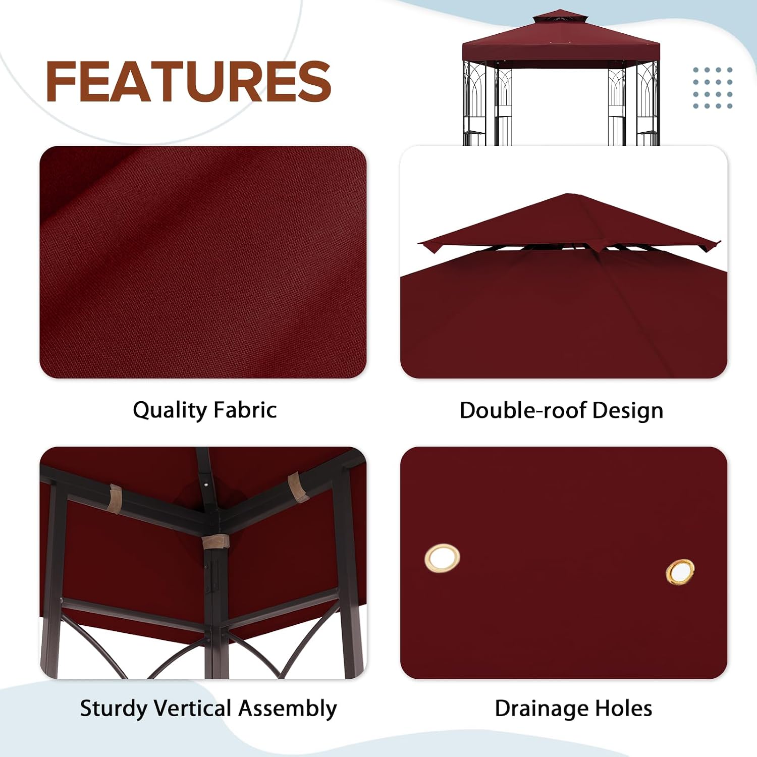 EAGLE PEAK Patio Gazebo 8x8 with Corner Shelves, Double Roof Outdoor Pavilion for Lawn, Deck, Garden and Backyard, Red