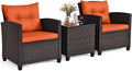 ORALNER 3 Pieces Patio Furniture Set, Outdoor Wicker Conversation Set Rattan Chairs with Cushions, Glass Coffee Table, Bistro Set for Front Porch Balcony Garden Deck Poolside (Orange)