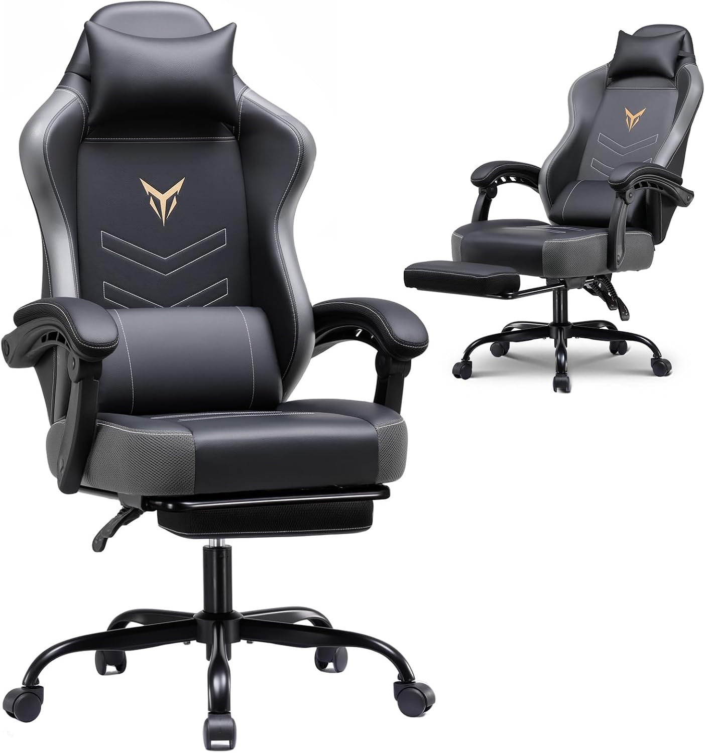 GTPLAYER Gaming Chair with Footrest, Recliner Chair with Headrest & Lumbar Support, Linkage Armrest,Ergonomic Gaming Chair, High Back Office Home, Grey