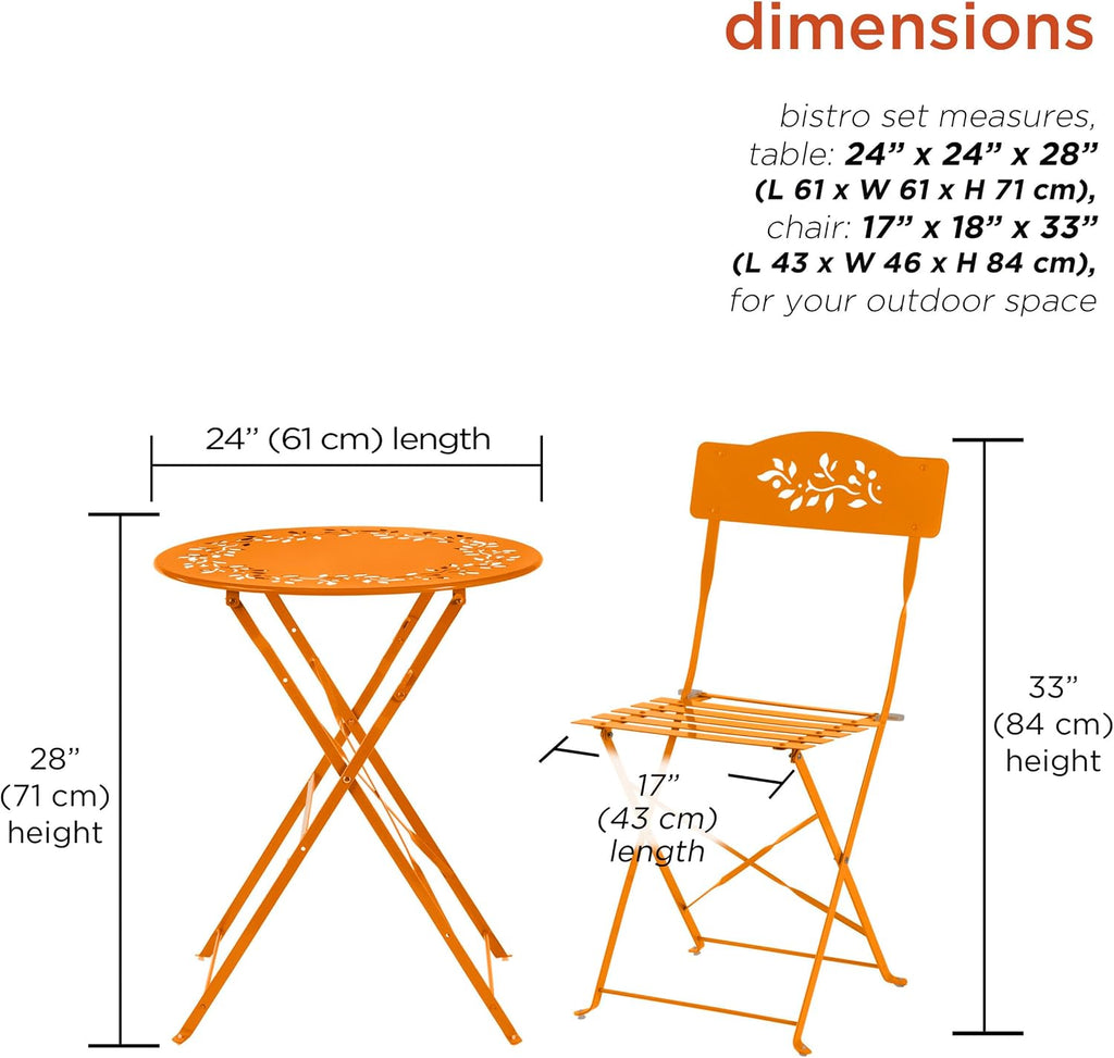 Alpine Corporation Indoor/Outdoor 3-Piece Bistro Set Folding Table and Chairs Patio Seating, Orange