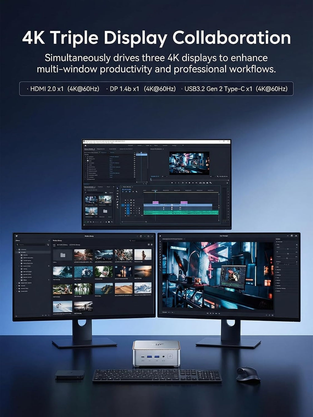 KAMRUI Hyper H2 Mini PC Windows 11 pro, Intel Core 14450HX Mini Computers (10C/16T, 4.8GHz), 32GB RAM 1TB PCle4.0 SSD Micro Desktop PC, Triple 4K Display, USB-C, WiFi6, BT5.2, Business Office Home