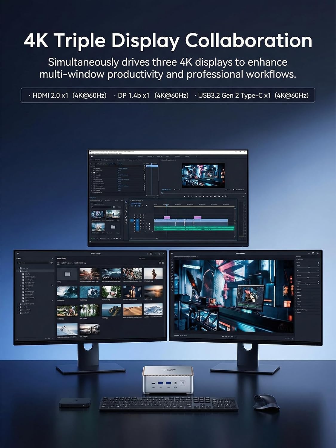 KAMRUI Hyper H2 Mini PC Windows 11 pro, Intel Core 14450HX Mini Computers (10C/16T, 4.8GHz), 32GB RAM 1TB PCle4.0 SSD Micro Desktop PC, Triple 4K Display, USB-C, WiFi6, BT5.2, Business Office Home