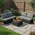 Tangkula 5 Piece Rattan Sofa Set, Outdoor Wicker Furniture Set w/Seat & Back Cushions, Square Coffee Table, Patio Sectional Sofa Set for Backyard, Poolside, Garden (Grey)