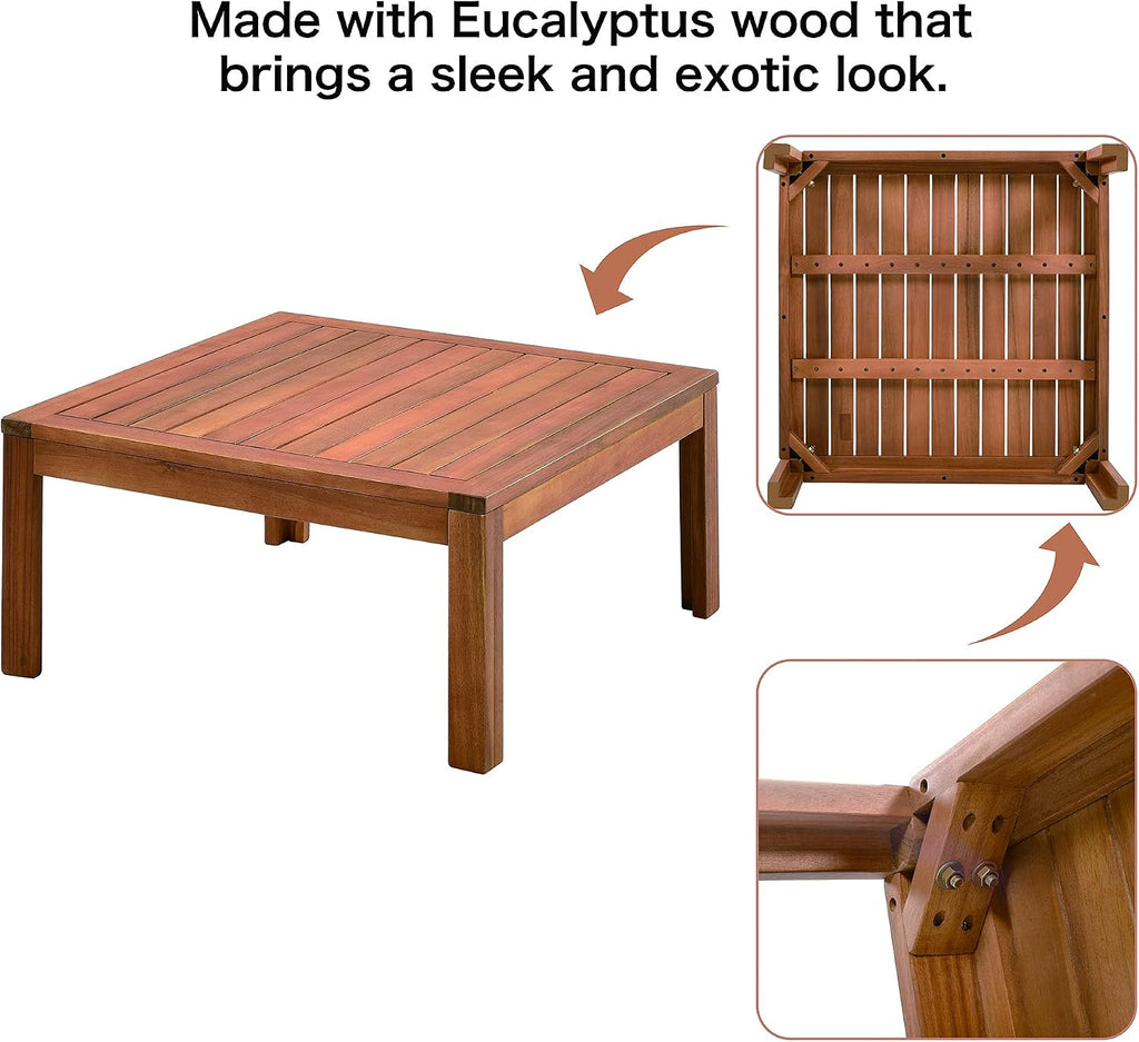 4 Piece Outdoor Patio Furniture Set, Acacia Wood Sectional Sofa wSeat Cushions, Patio Sectional Conversation Seat with Couches and Coffee Table
