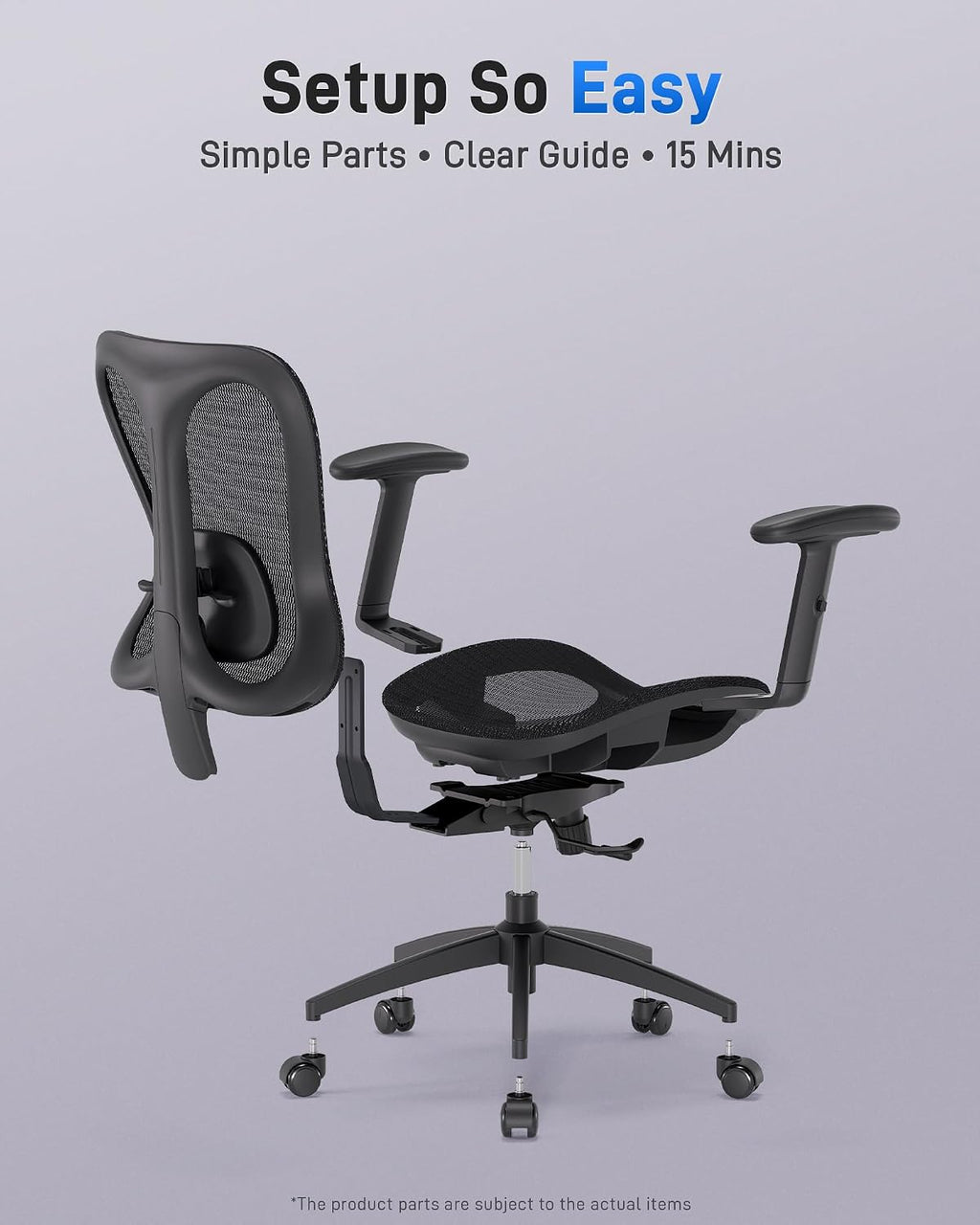amseatec Ergonomic Office Desk Chair, Comfortable Computer Gaming Chair, Breathable Mesh Back & Seat, Adjustable Armrest, Lumbar Support, Butterfly Design for Home Office (Black)