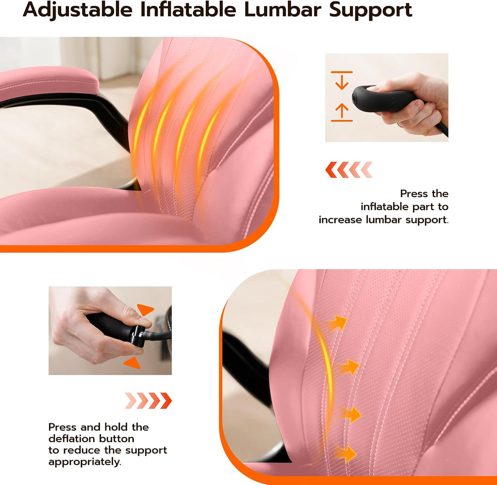 Ylzyxal Office Desk Chair, Ergonomic Computer Chair with Padded Flip-Up Arms and Adjustable Lumbar Support, PU Leather Executive Chair with Tilt Lock and 360° Swivel Rolling Wheels for Work, Study