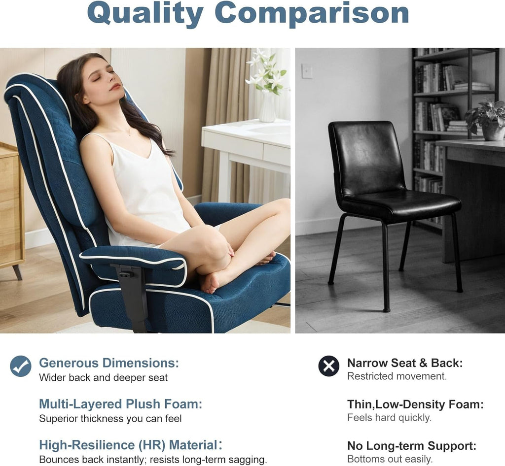 EXCEBET Big and Tall Office Chair 400lbs Wide Seat, Leather High Back Executive Office Chair with Lumbar Support, Ergonomic Chairs Padded Armrests & Thick Cushion (Mesh Blue)