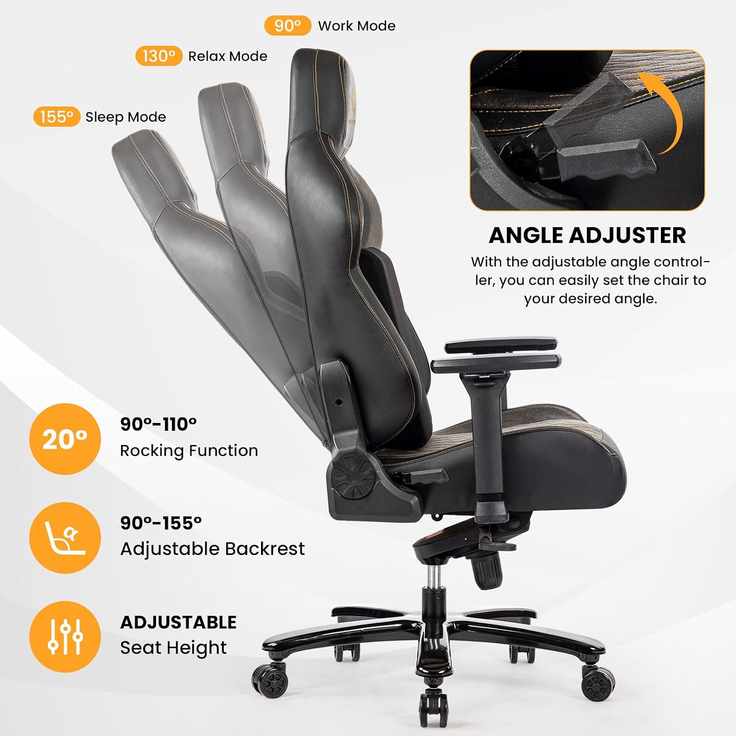 Big and Tall Gaming Chair 440LBS Gaming Chair with Metal Base Memory Foam Lumbar 4D Adjustable Armrest Computer Chair for Heavy People Ergonomic High-Back Computer Chair