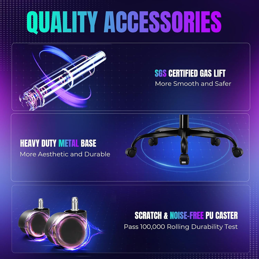 GTPLAYER RGB Gaming Chair with Footrest, LED Lights, Ergonomic Computer Chair with Linkage Armrest, Breathable Fabric for Home Office Desk - Video Game Chairs for Adults, Standard RGB