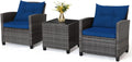 RELAX4LIFE Wicker Patio Furniture Sets - 3 Pieces Patio Rattan Sofa Set, Outdoor Conversation Set with Tempered Glass Tabletop, Heavy-Duty Steel Frame, Wicker Chair Set for Poolside, Backyard, Navy
