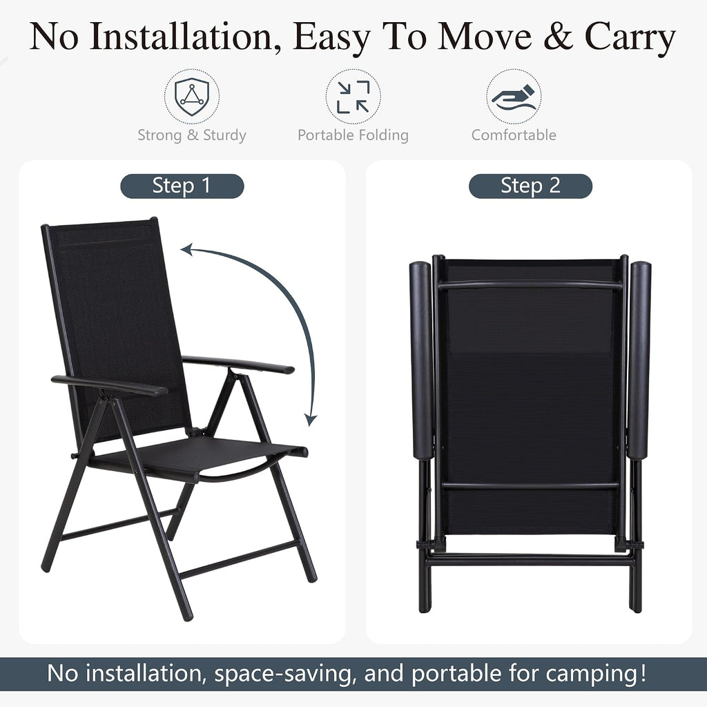 Sophia & William 7 Pieces Patio Dining Set, Outdoor Dining Set with 6 Foldable High Back Textilene Patio Chairs, Black, 1.57'-1.9' Adjustable Umbrella Hole