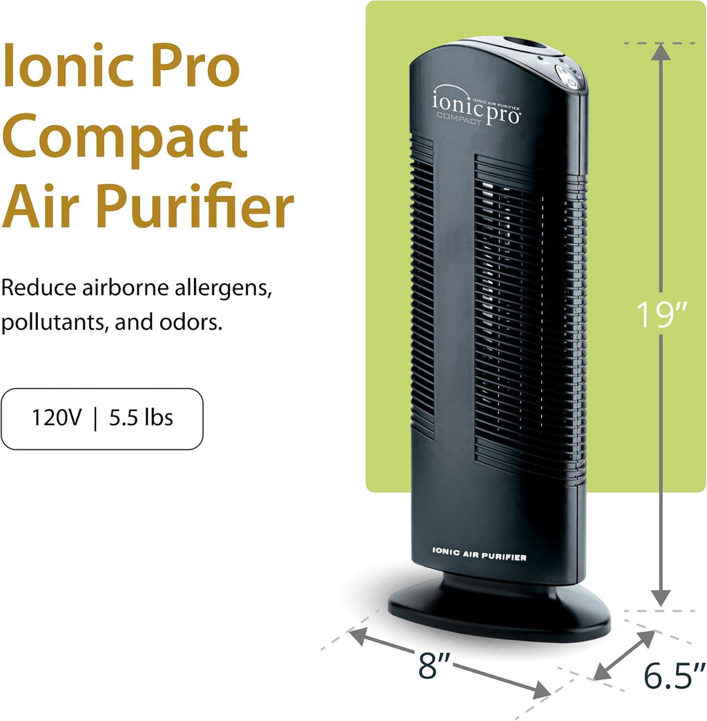 Ionic Pro Compact (CA200) Air Purifier Tower, Never Replace Filters, Quiet Negative Ion Technology, Cleans Rooms Up to 300 sq. ft