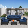 Rattaner Patio Sectional 6 Pieces All-Weather Wicker Patio Furniture Set Outdoor Sectional with Glass Table Non-Slip Cushions and Waterproof Cover, Navy Blue