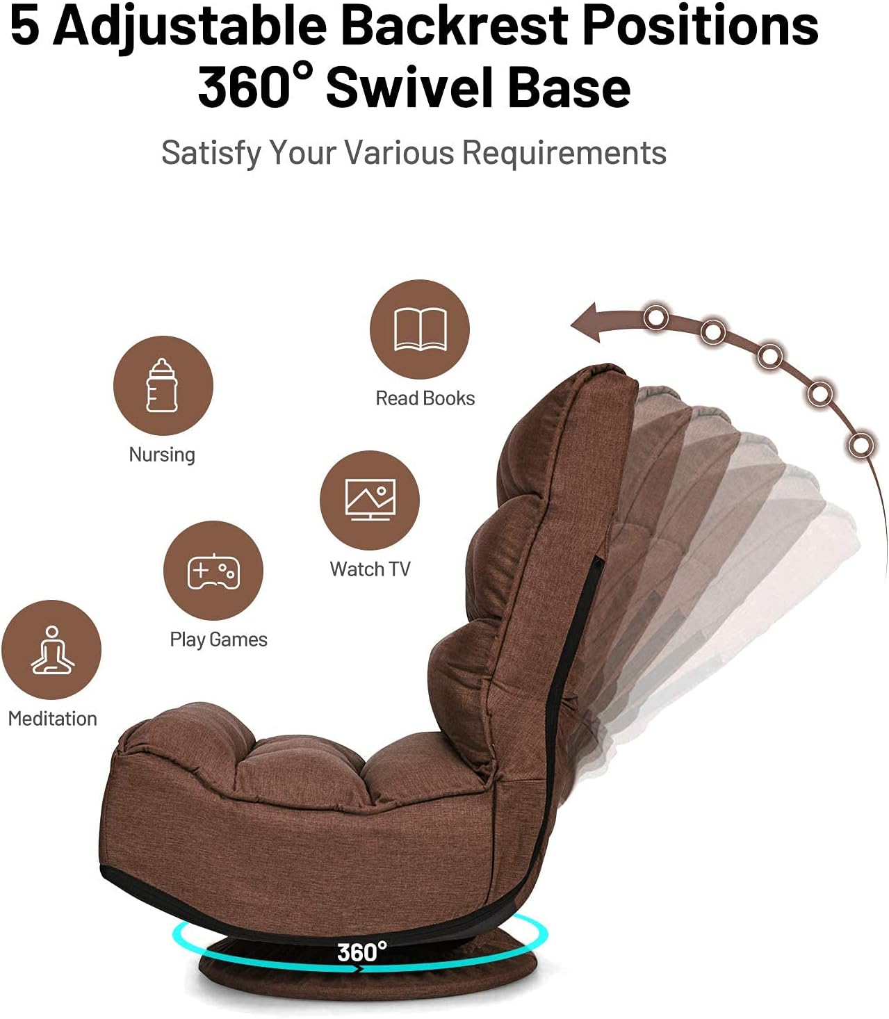 Giantex 360 Degree Swivel Gaming Chair, 6 Position Adjustable Folding Floor Chair, 300lb Spring Support, Comfortable Padded Backrest, Lazy Sofa Chair Game Rocker for Teens Adults (Coffee)