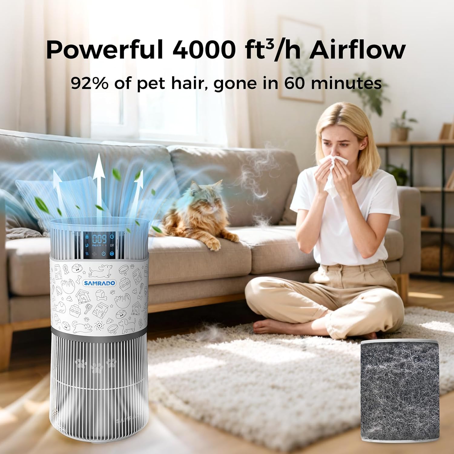 Air Purifier for Home Pets Large Room up to 4000 Sq Ft, H13 HEPA Whole House Air Purifier for Pet Hair Litter Box Odor, Aromatherapy, Smart WiFi, Washable Filter, 22dB Quiet for Bedroom