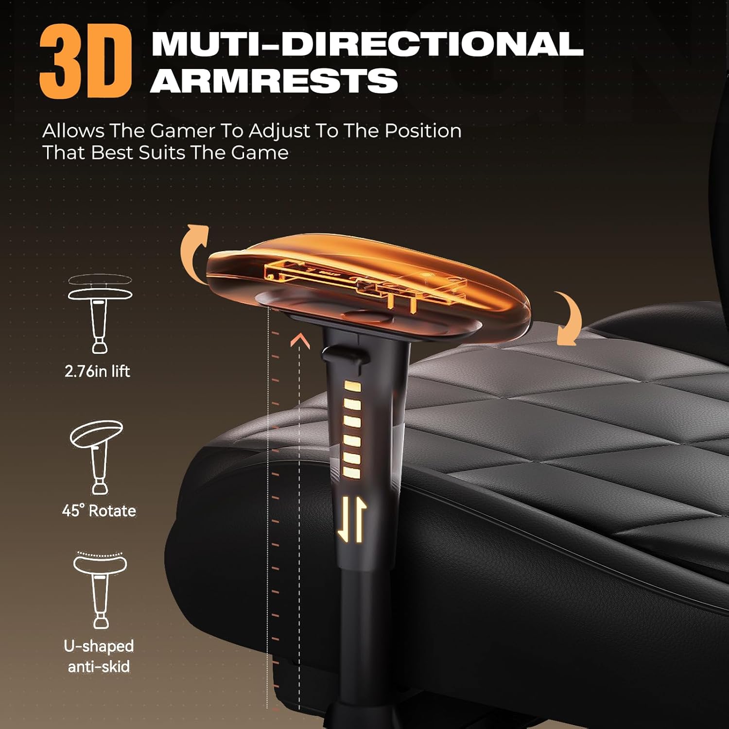 Gaming Chair with Footrest, Ergonomic High-Back PU Leather Computer Chair with 3D Adjustable Armrests, Headrest and Lumbar Support, Office Desk Chair with Diamond Stitching for Adults & Teen
