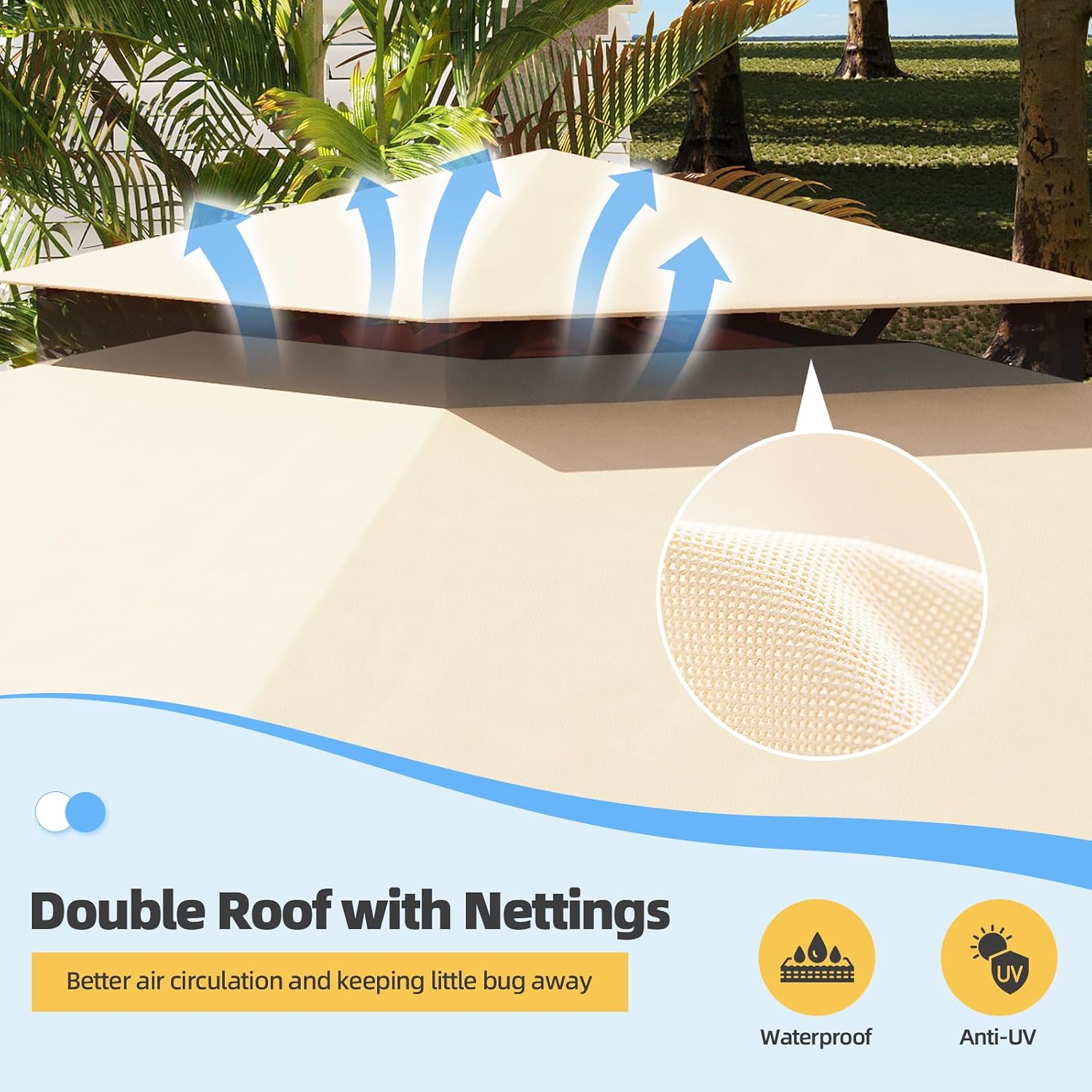 MELLCOM 10'x13' Outdoor Kahaki Gazebo for Patio, Heavy Duty Party Tent with Double Roofs, Outdoor Canopy with Curtains and Nettings for Deck, Lawn and Backyard