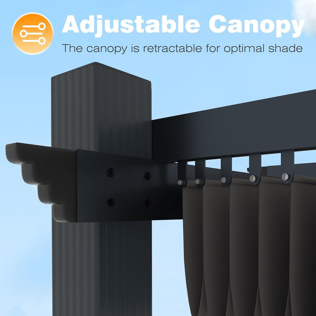 VEIKOU 13x10ft Pergola, Aluminum Pergola w/Thicker Post & Upgraded Retractable Canopy, Metal Gazebos Heavy-Duty Outdoor Shelter for Porch Yard, Gray
