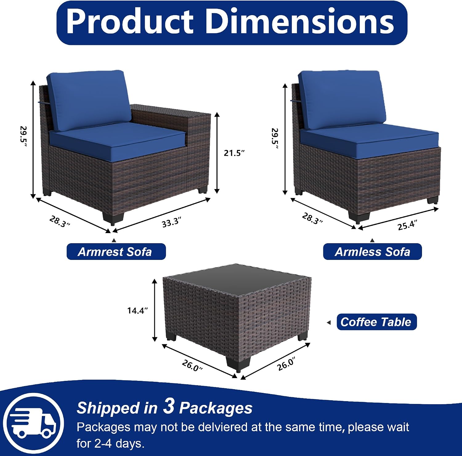 Outdoor Patio Furniture Set with Gas Fire Pit Table, 7 Pieces Patio Furniture Set Outdoor Sectional Sofa w/43in Propane Fire Pit, PE Wicker Rattan Patio Conversation Set - Dark Blue