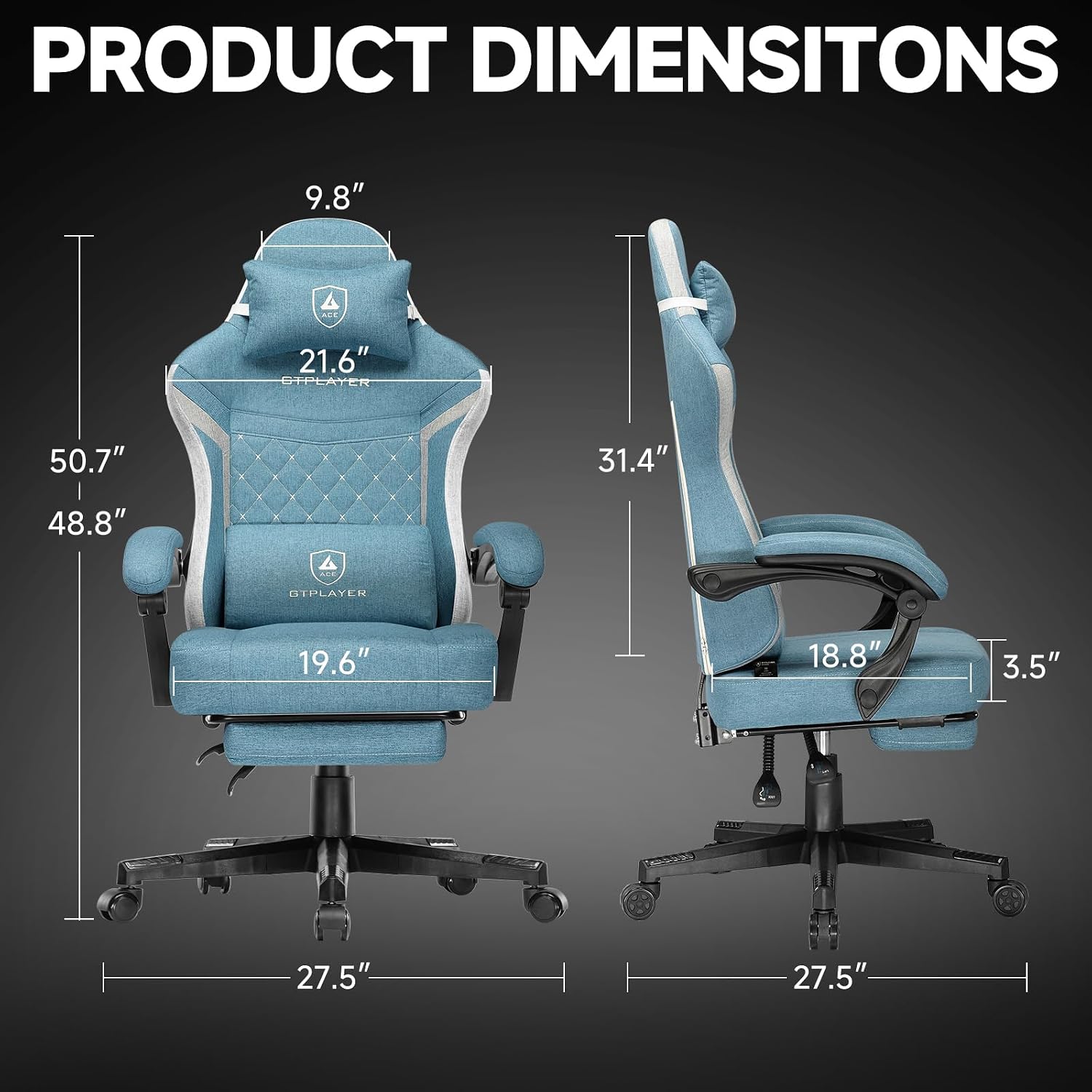 GTPLAYER Gaming Chair, Fabric Computer Office Chair with Pocket Spring Cushion, Ergonomic Office and Gaming, Video Gaming Chair with Linkage Armrests, High Back Desk Chair with Adjustable Recliner