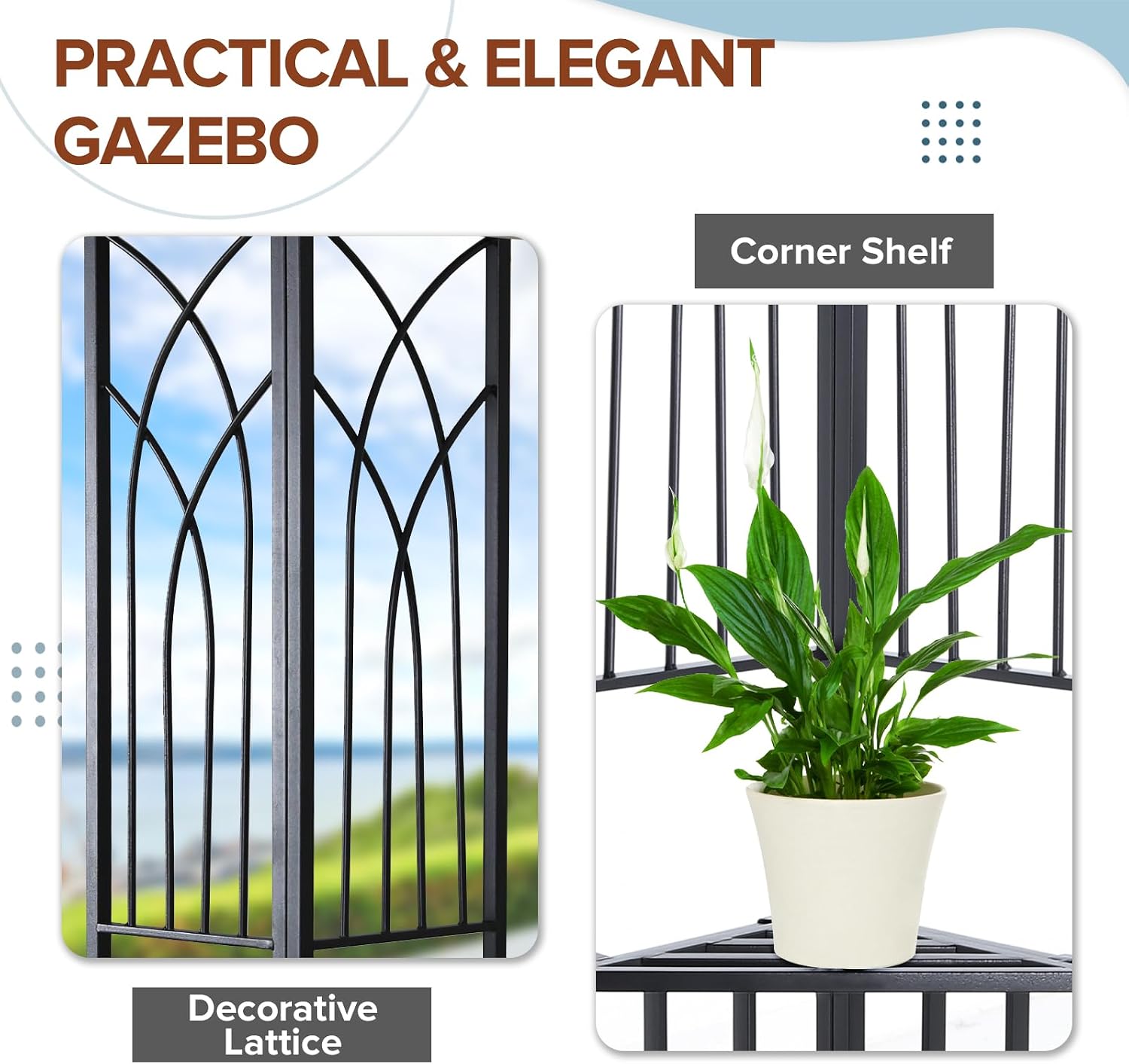 EAGLE PEAK Patio Gazebo 8x8 with Corner Shelves, Double Roof Outdoor Pavilion for Lawn, Deck, Garden and Backyard, Red
