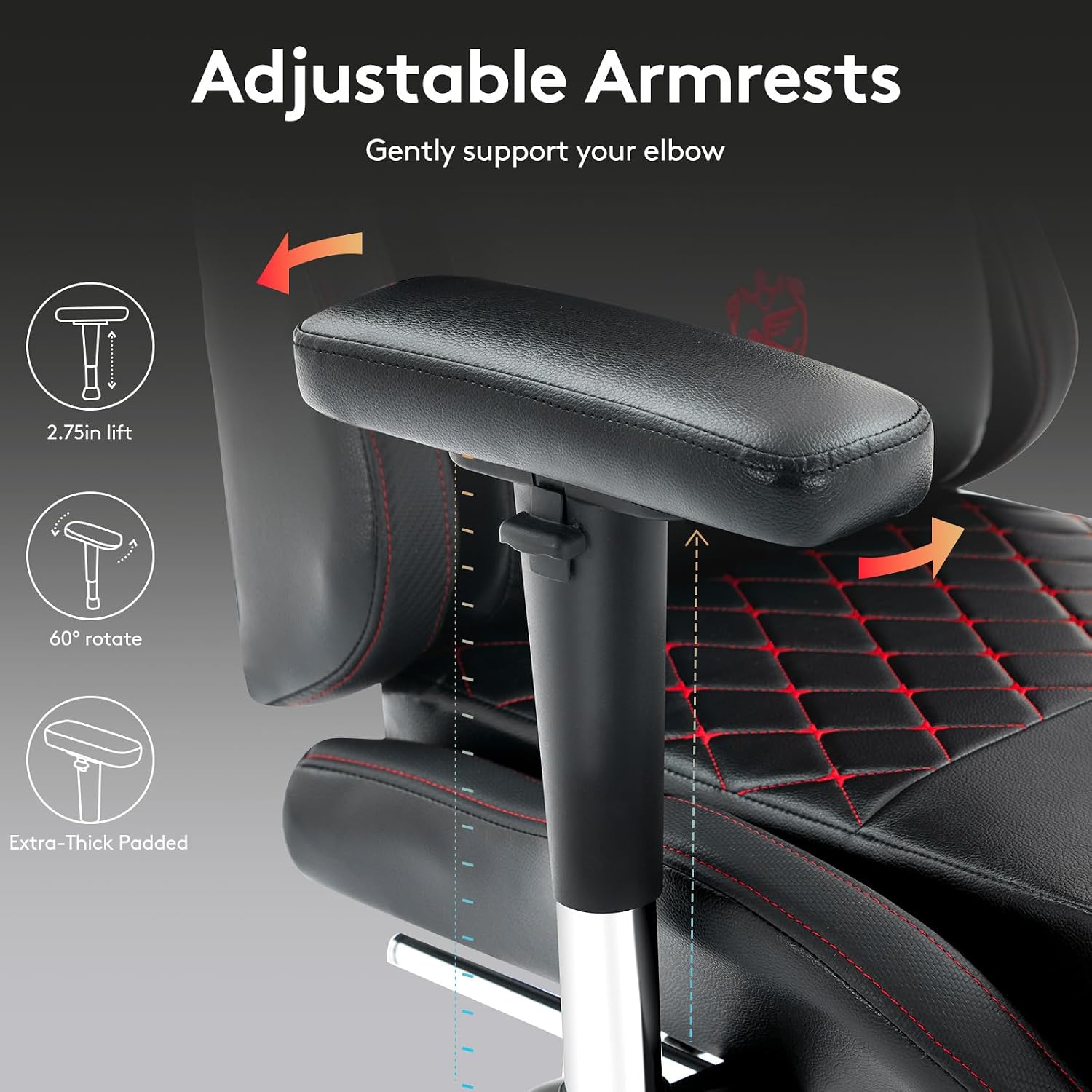 Gaming Chair,Computer Office Chair with Footrest,Massage Lumbar Support and Gel Pad,Ergonomic Reclining Leather Gamer Chair with Headrest,Adjustable Armrests and Spring Cushion Black Red