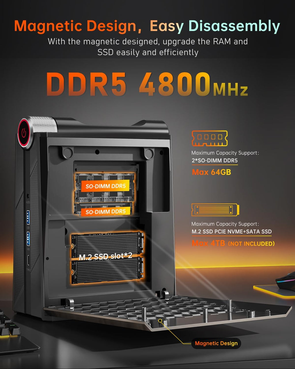 ACEMAGICIAN S3A Mini PC, Ryzen 7 8745hs 32GB DDR5 1TB NVME SSD Small Gaming Computers,Tiny Desktop with AMD Radeon 780M, Type C|WiFi 6|BT 5.2|Dual Channel|Office|Home|Casual Games