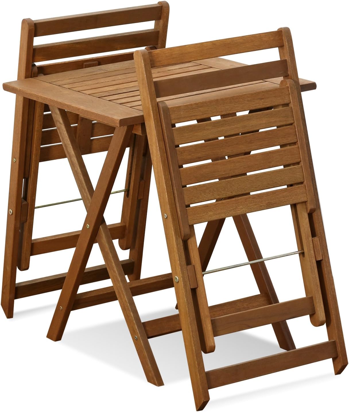 FURINNO Tioman Hardwood Patio Furniture Set C 3 Piece Bistro Set, Natural