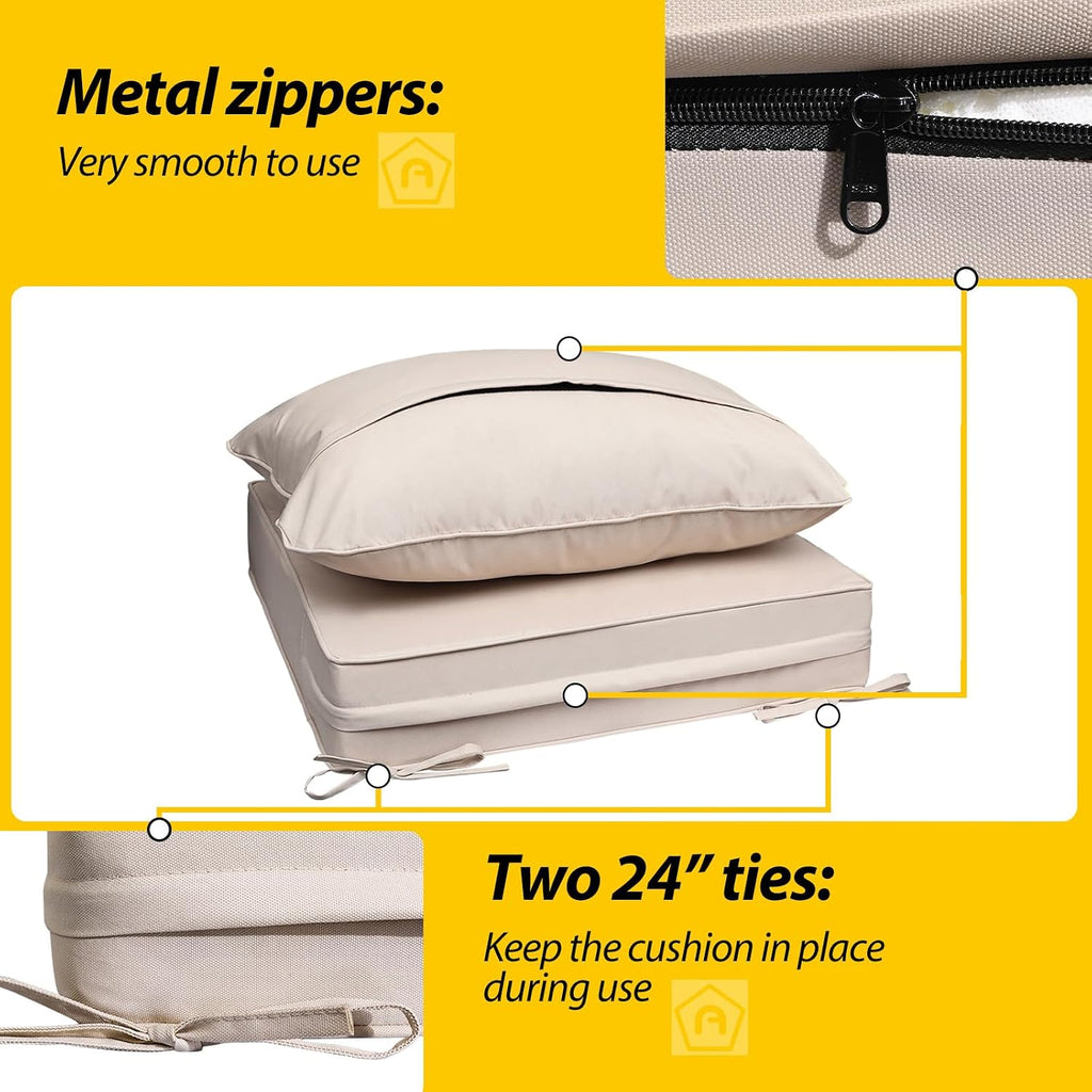 AAAAAcessories Outdoor Deep Seat Cushions, Waterproof, Fade-Resistant Patio Furniture Replacement Cushions, 24' x 24' x 5', Set of 4, Khaki Beige