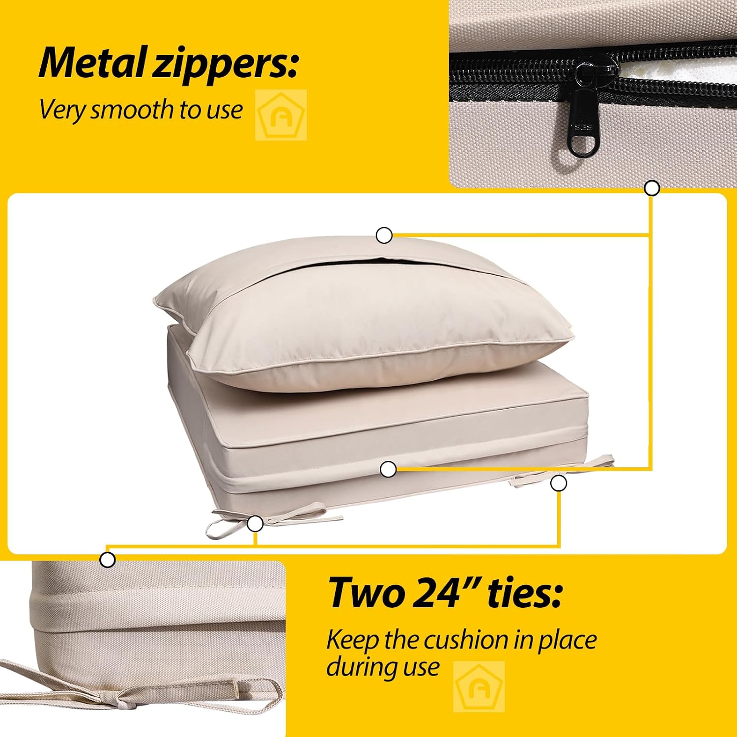 AAAAAcessories Outdoor Deep Seat Cushions, Waterproof, Fade-Resistant Patio Furniture Replacement Cushions, 24' x 24' x 5', Set of 4, Khaki Beige