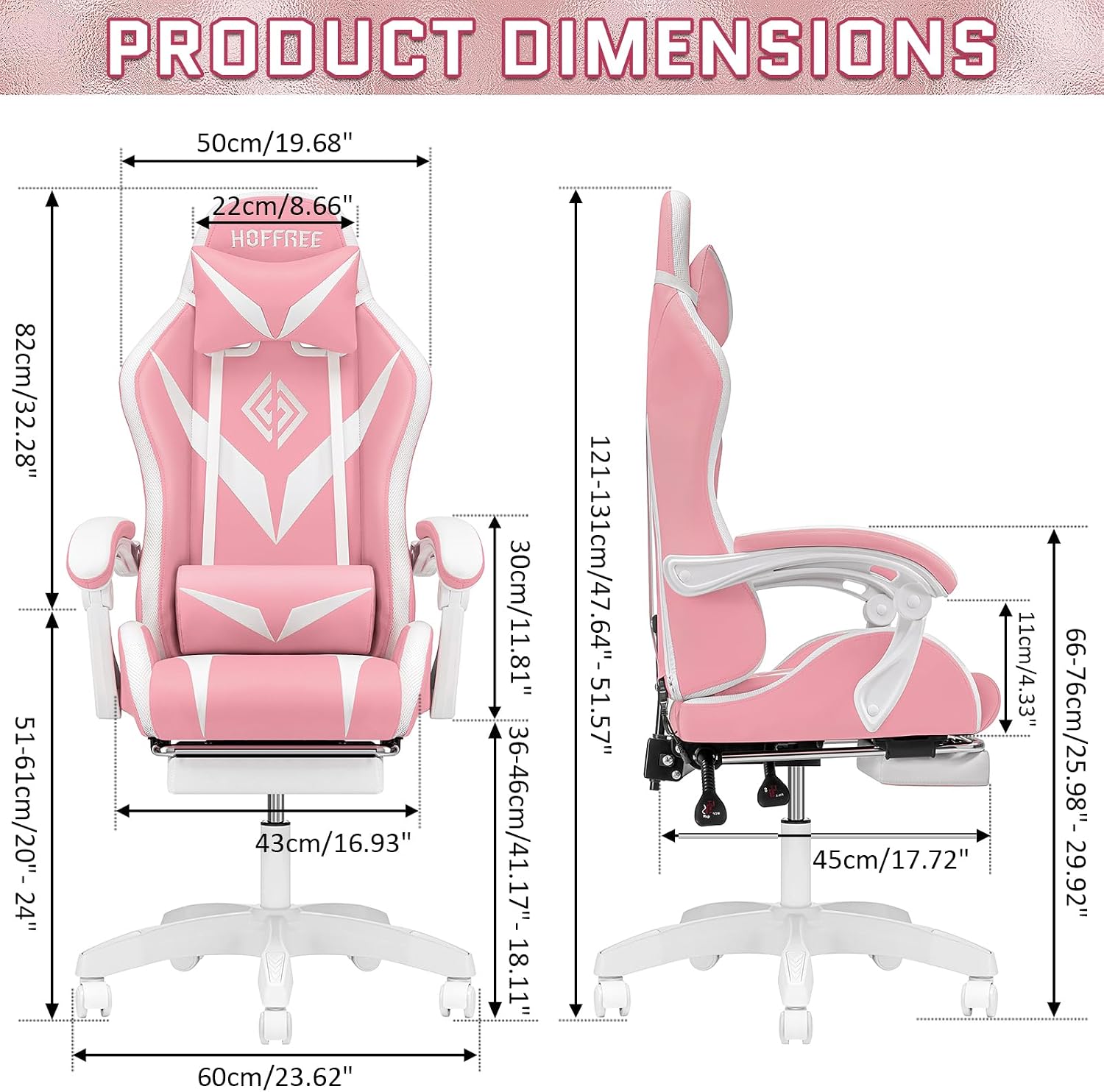 RGB Gaming Chair with LED Lights Massage Ergonomic Video Game Chairs with Footrest High Back Reclining Computer Chair with Lumbar Support Adjustable Footrest Pink and White