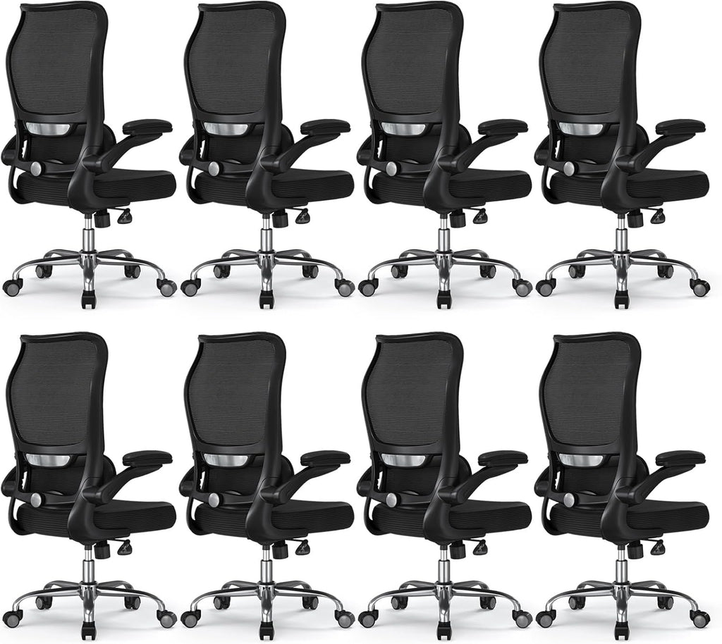 TRALT Ergonomic Office Chair - Desk Chair with Wave High Back Adjustable Lumbar Support Computer Chair - Gaming Chairs Mesh Backrest and PU Leather Seat for Home Reading Chairs (Black Pack of 8)