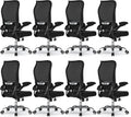 TRALT Ergonomic Office Chair - Desk Chair with Wave High Back Adjustable Lumbar Support Computer Chair - Gaming Chairs Mesh Backrest and PU Leather Seat for Home Reading Chairs (Black Pack of 8)