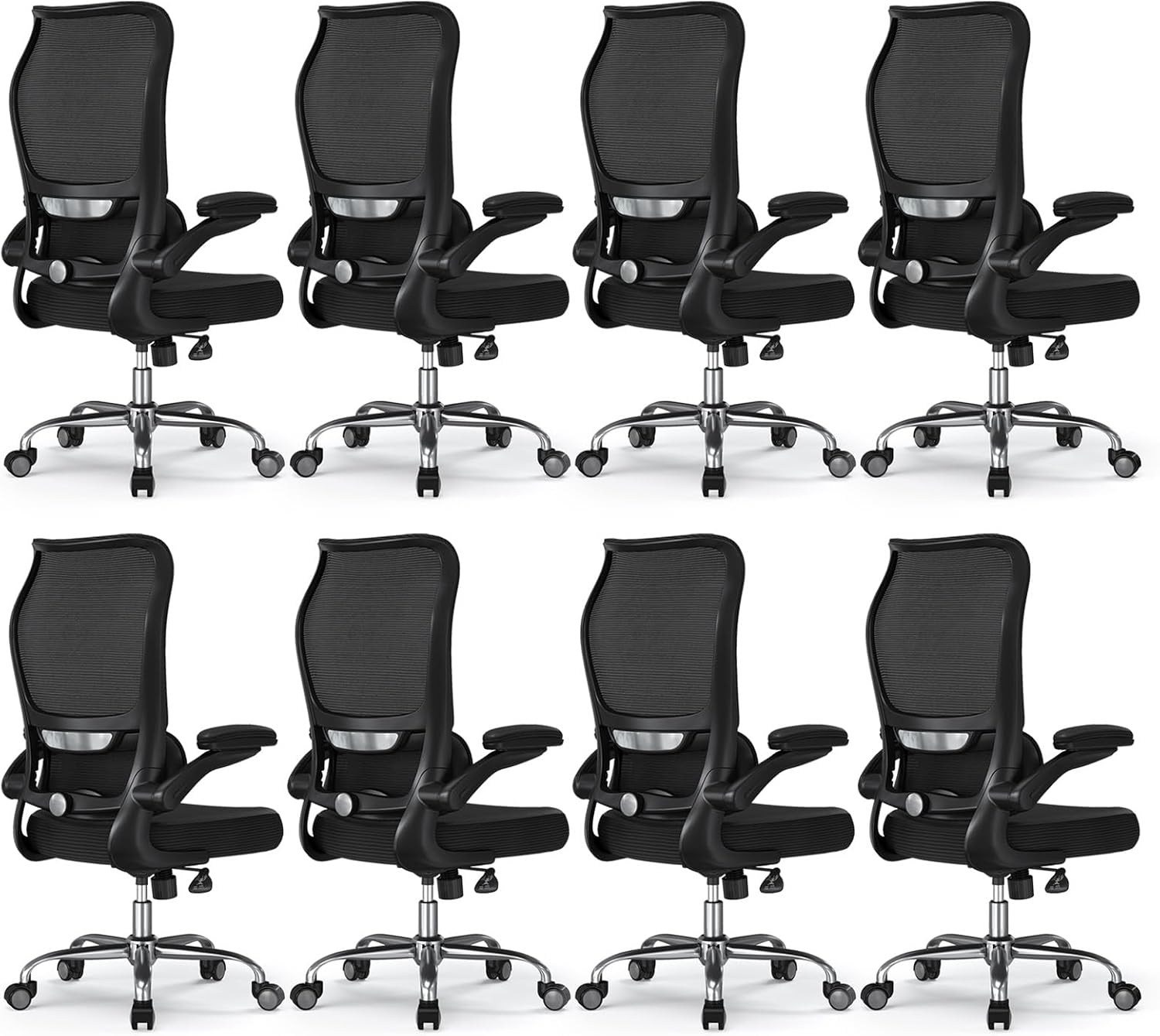 TRALT Ergonomic Office Chair - Desk Chair with Wave High Back Adjustable Lumbar Support Computer Chair - Gaming Chairs Mesh Backrest and PU Leather Seat for Home Reading Chairs (Black Pack of 8)