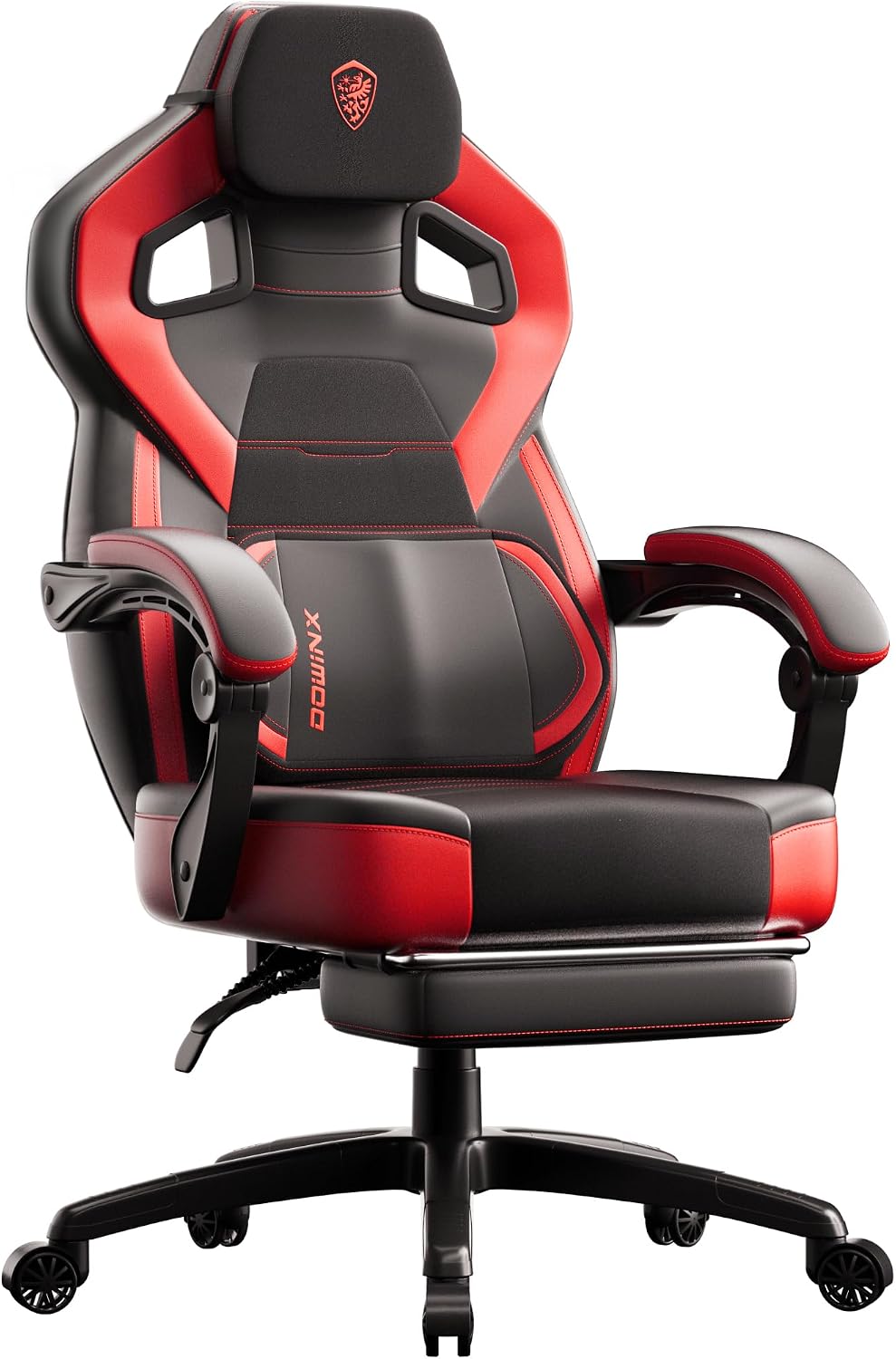 Dowinx PU Leather Gaming Chair with Footrest, Big and Tall Ergonomic Computer Chair with Lumbar Support, Wide Back Gamer Chair for Heavy People, Red