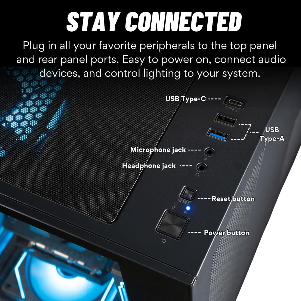 Panorama RTX 5070, AMD Ryzen 7 5700X, 32GB RAM, 1TB NVMe Gen4 SSD, RGB Keyboard + Mouse, HDMI + DP, Windows 11 Pro, WiFi 6E + BT, Prebuilt Gaming PC Desktop Tower Computer for Gamers