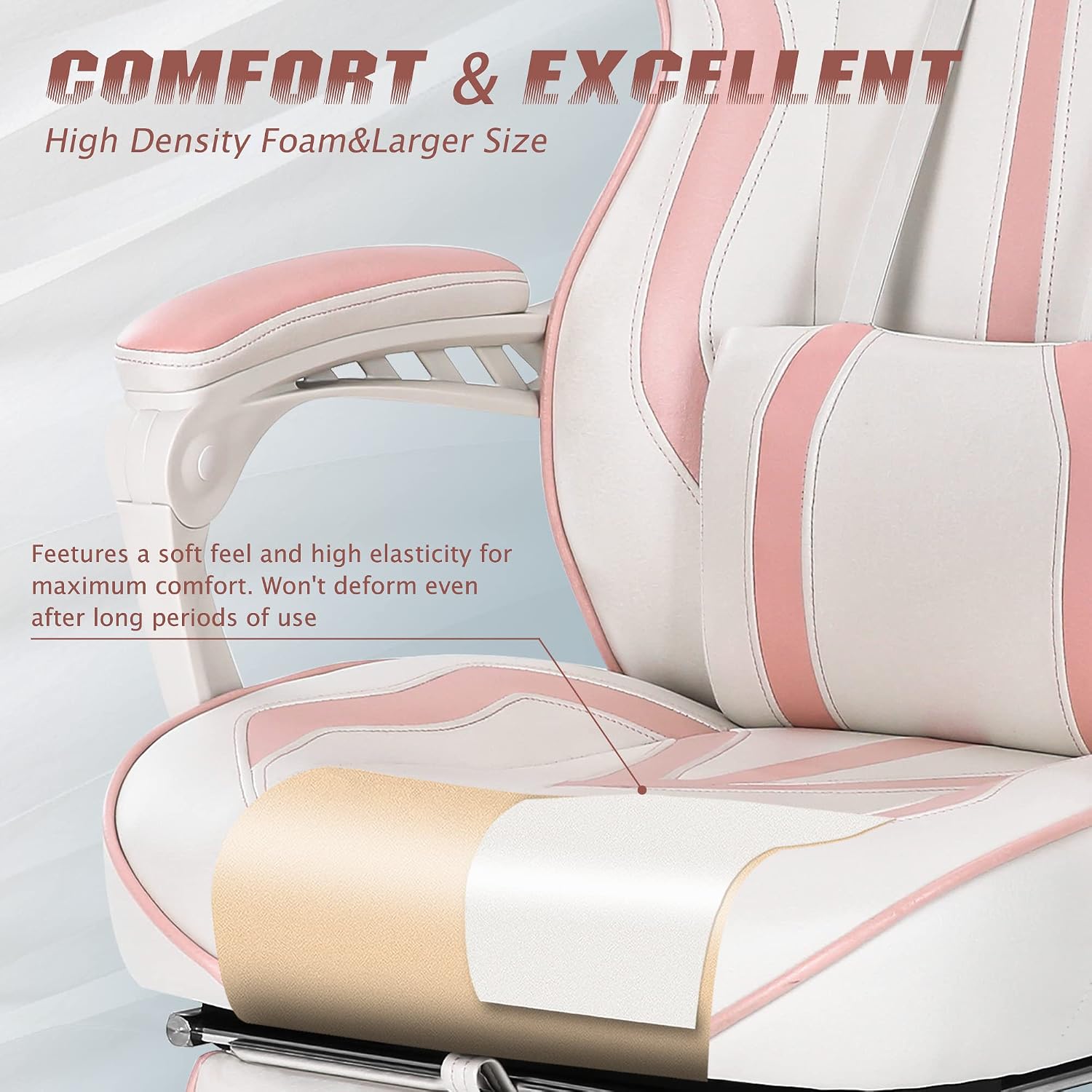 Vonesse Gaming Chair for Girls, Pink Computer Gaming Chairs for Adults, Reclining Gamer Chair with Footrest with Massage, Ergonomic Home Office Chair High Back (White/Pink)