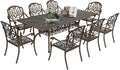 VINGLI 9-Piece Cast Aluminum Outdoor Dining Set for 8, Rectangular Patio Table with Umbrella Hole & 8 Stackable Chairs, All-Weather Garden/Poolside Furniture